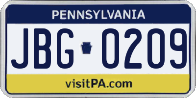 PA license plate JBG0209