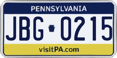 PA license plate JBG0215