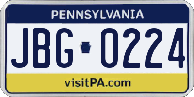 PA license plate JBG0224