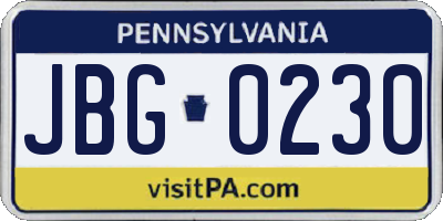 PA license plate JBG0230
