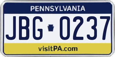 PA license plate JBG0237