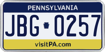 PA license plate JBG0257