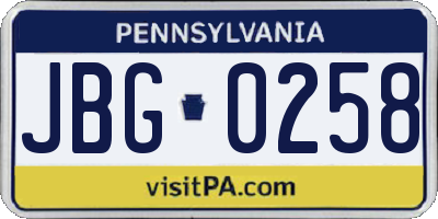 PA license plate JBG0258