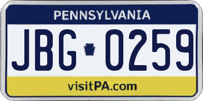 PA license plate JBG0259