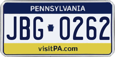 PA license plate JBG0262