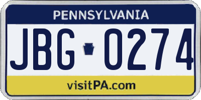 PA license plate JBG0274
