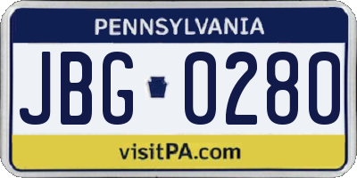 PA license plate JBG0280