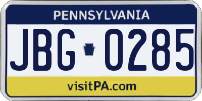 PA license plate JBG0285