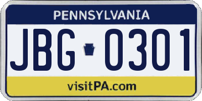 PA license plate JBG0301