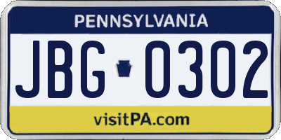 PA license plate JBG0302