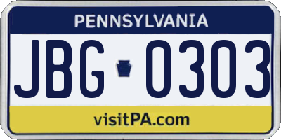 PA license plate JBG0303