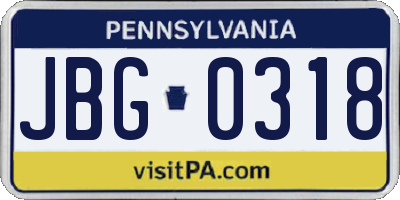 PA license plate JBG0318