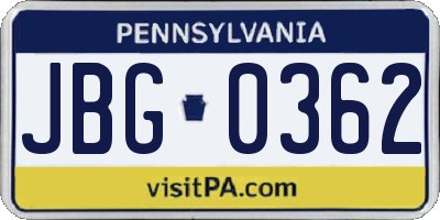 PA license plate JBG0362