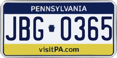 PA license plate JBG0365
