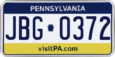 PA license plate JBG0372