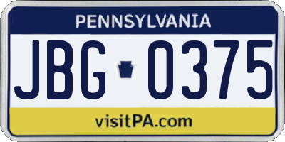 PA license plate JBG0375