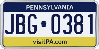 PA license plate JBG0381