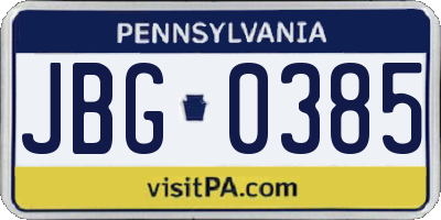 PA license plate JBG0385