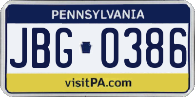 PA license plate JBG0386