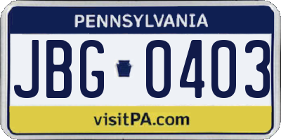PA license plate JBG0403