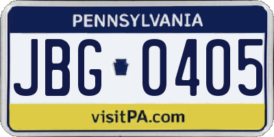 PA license plate JBG0405