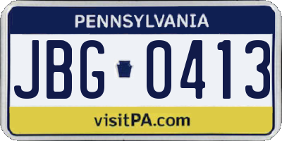 PA license plate JBG0413