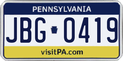 PA license plate JBG0419