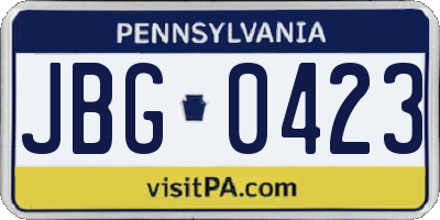 PA license plate JBG0423