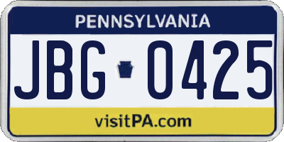PA license plate JBG0425