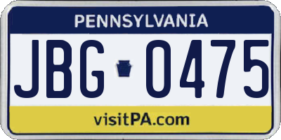 PA license plate JBG0475