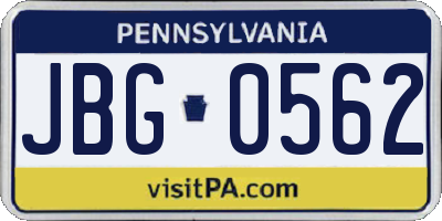 PA license plate JBG0562
