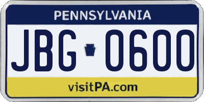 PA license plate JBG0600
