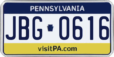 PA license plate JBG0616