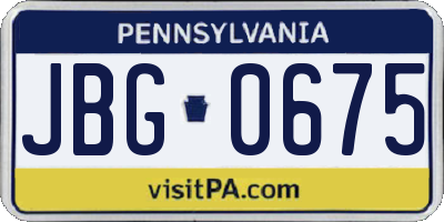 PA license plate JBG0675