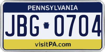 PA license plate JBG0704
