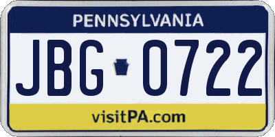 PA license plate JBG0722