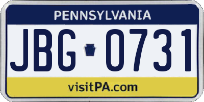 PA license plate JBG0731