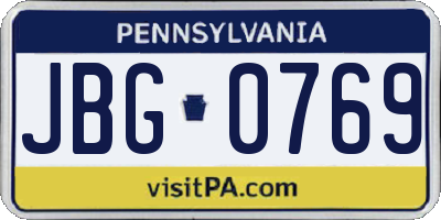 PA license plate JBG0769