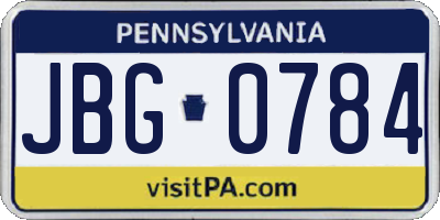 PA license plate JBG0784