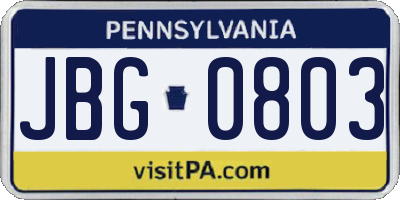 PA license plate JBG0803