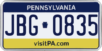 PA license plate JBG0835