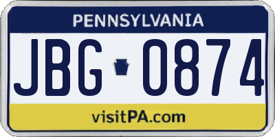 PA license plate JBG0874