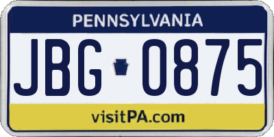 PA license plate JBG0875