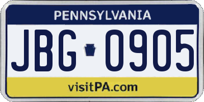 PA license plate JBG0905