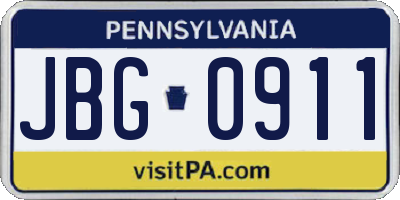 PA license plate JBG0911
