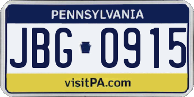PA license plate JBG0915