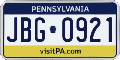 PA license plate JBG0921