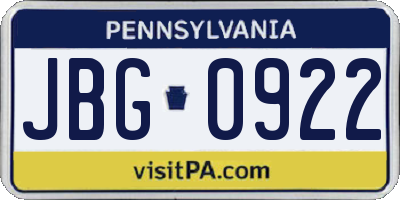 PA license plate JBG0922
