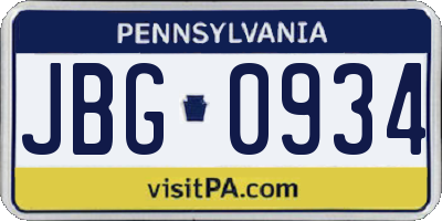 PA license plate JBG0934