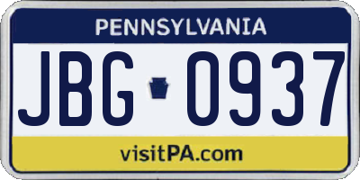PA license plate JBG0937